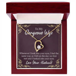 Wife Your Eyes Forever Love CZ Heart Necklace Yellow Gold Luxury Box